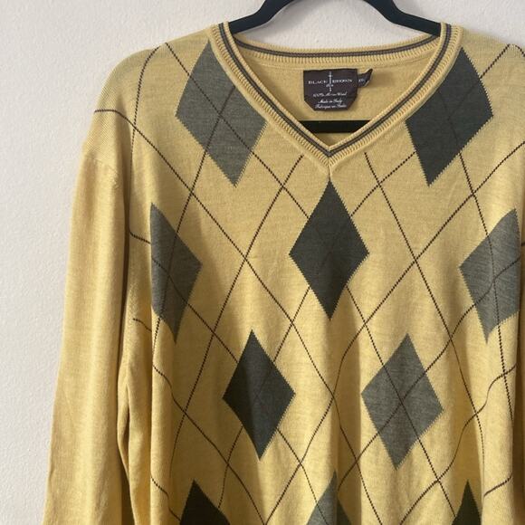 Men's Black Brown 1826 Wool Sweater Yellow Argyle XXL Big Tall Fall Winter - Picture 3 of 6